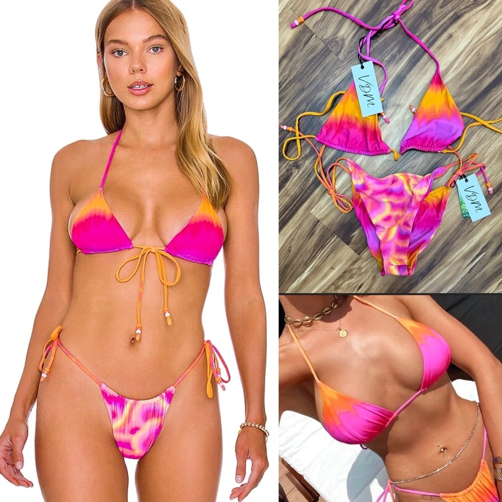 🔥 VDM Tequila Sunrise Bikini Top and Tie-dye Bikini Bottom Set XL 🔥